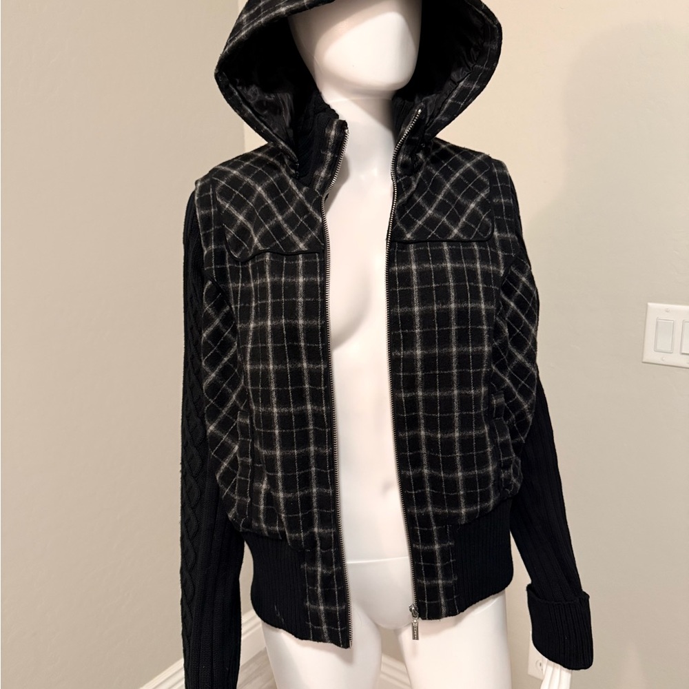 Guess Black and White Plaid Bomber Jacket